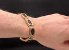 Handmade 14K Gold Link Bracelet with Hand-Carved Glass and Cultured Pearls - 7"