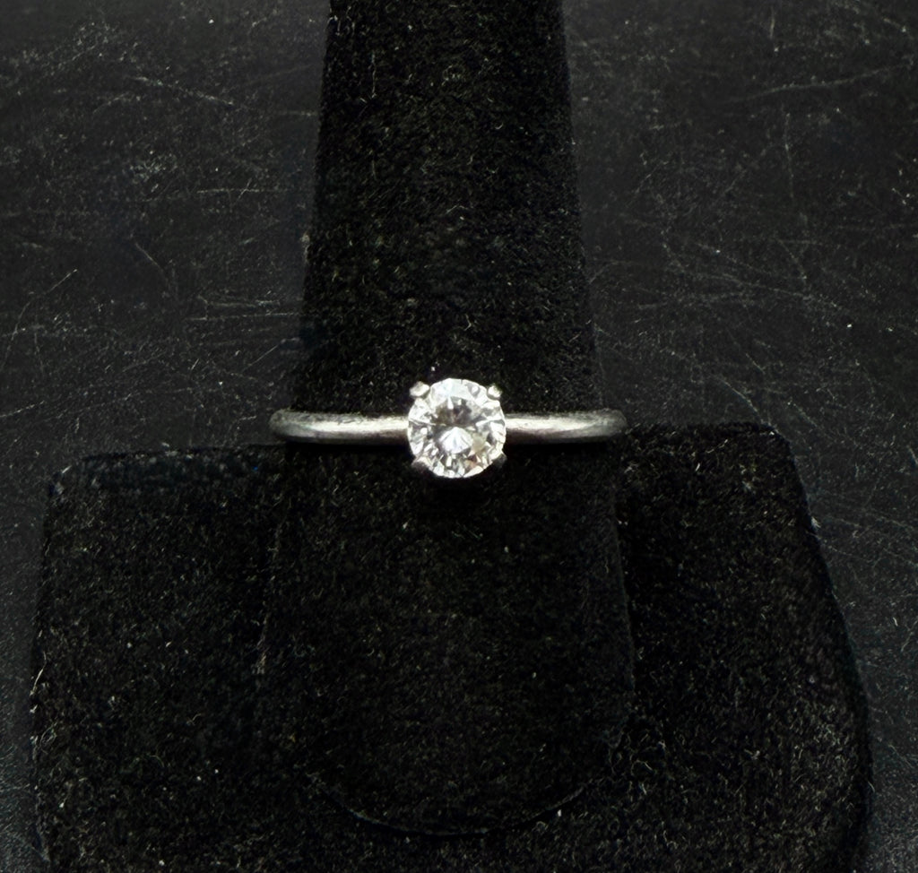 Vintage Sterling Silver CZ Solitaire Ring - Size 9