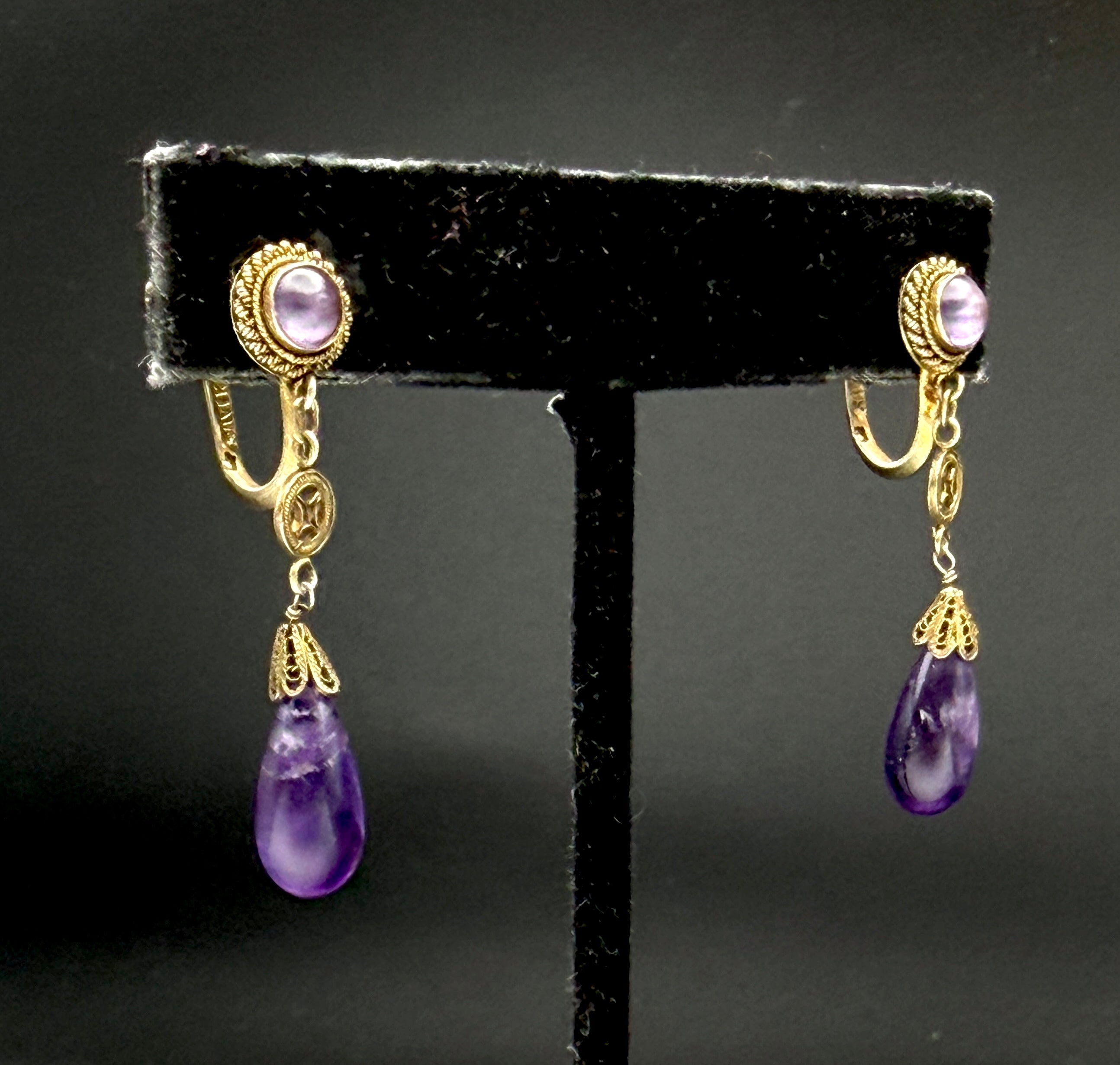 Vintage Handcrafted Silver Amethyst Screw Back Earrings