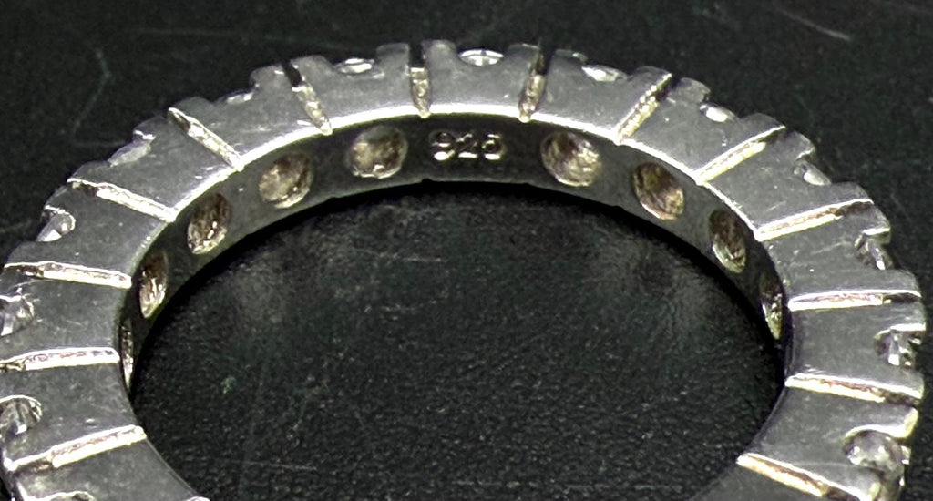 Vintage Sterling Silver CZ Eternity Band - Size 6