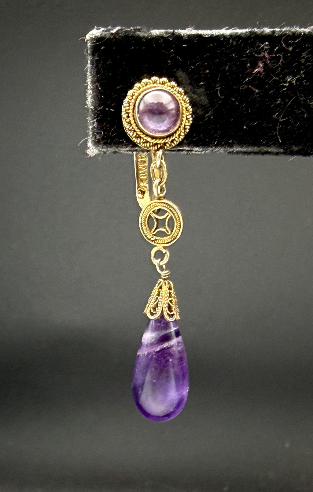 Vintage Handcrafted Silver Amethyst Screw Back Earrings