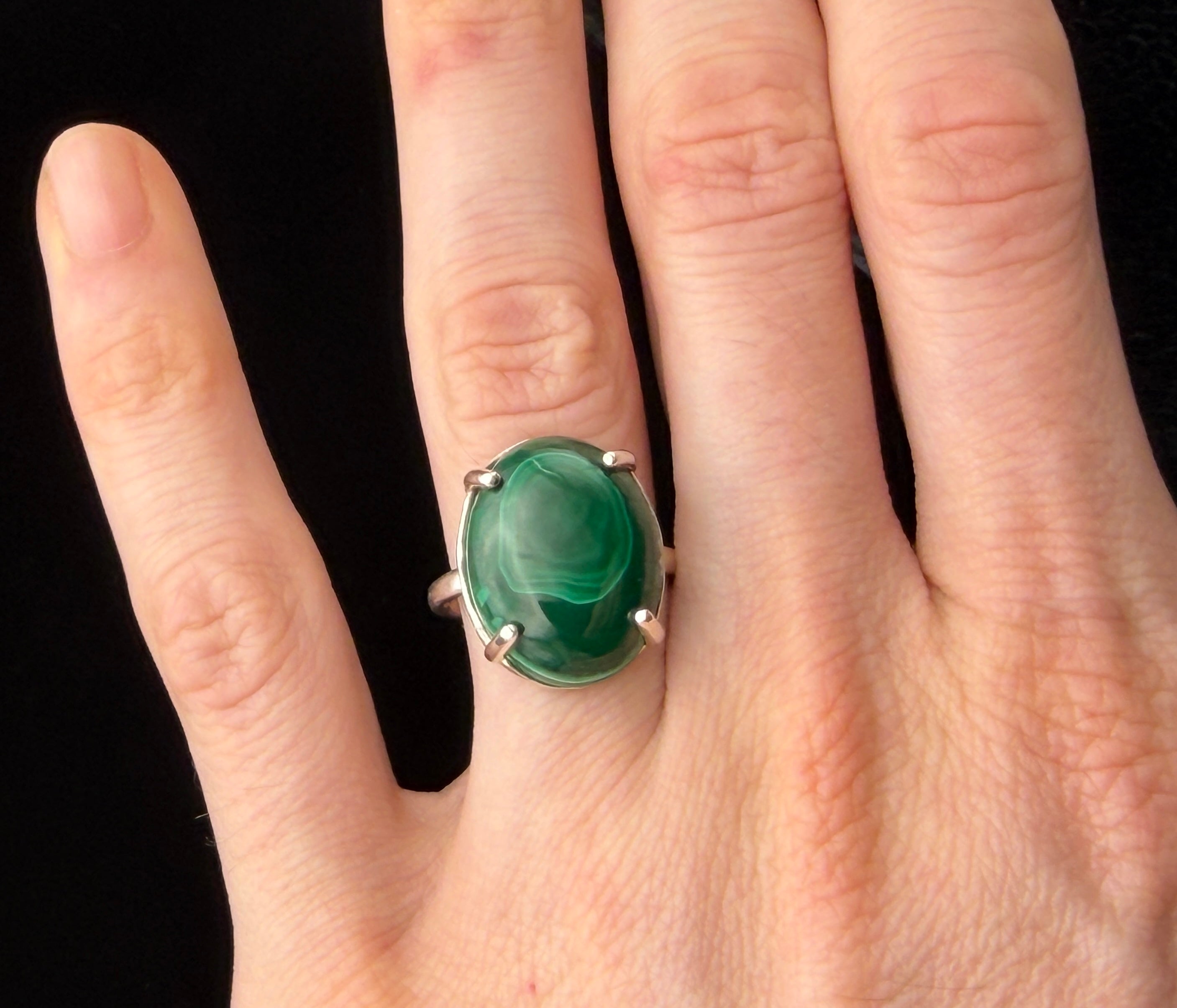 Vintage Malachite Sterling Silver Ring - Size 8
