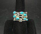Vintage Sterling Silver Faux Turquoise and Imitation Blue Topaz Ring - Size 7.75