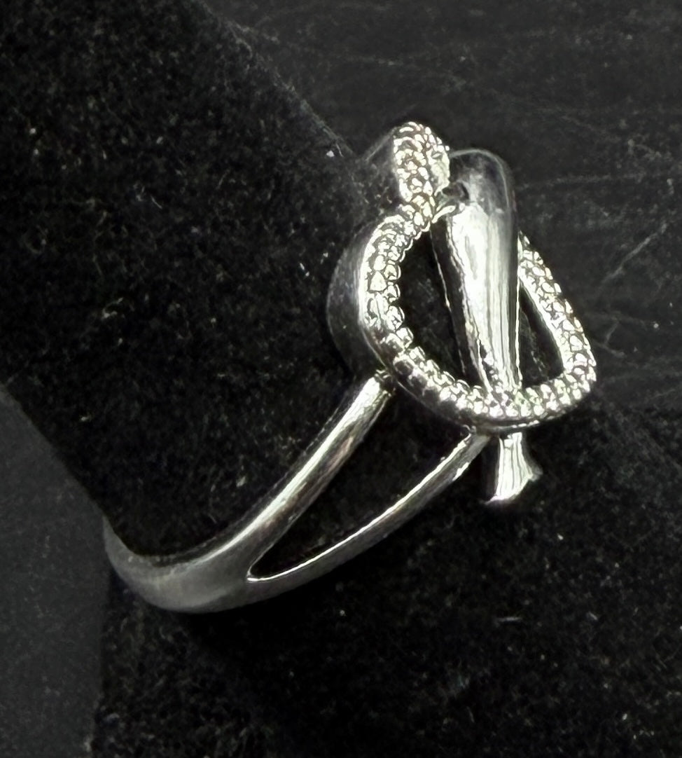 Vintage Sterling Silver Dolphin Heart Ring - Size 6.75