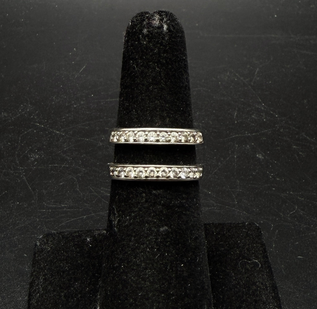 Vintage Sterling Silver Cubic Zirconia Double Band Ring - Size 5.75