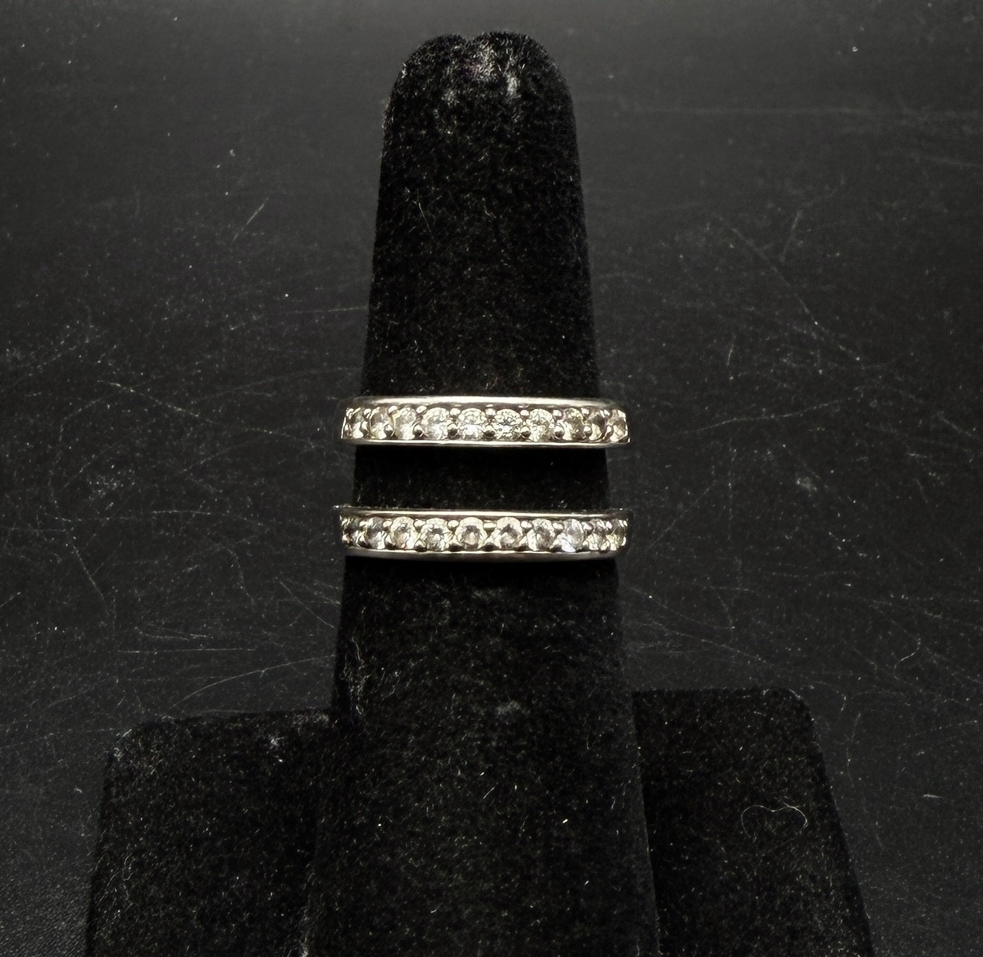Vintage Sterling Silver Cubic Zirconia Double Band Ring - Size 5.75
