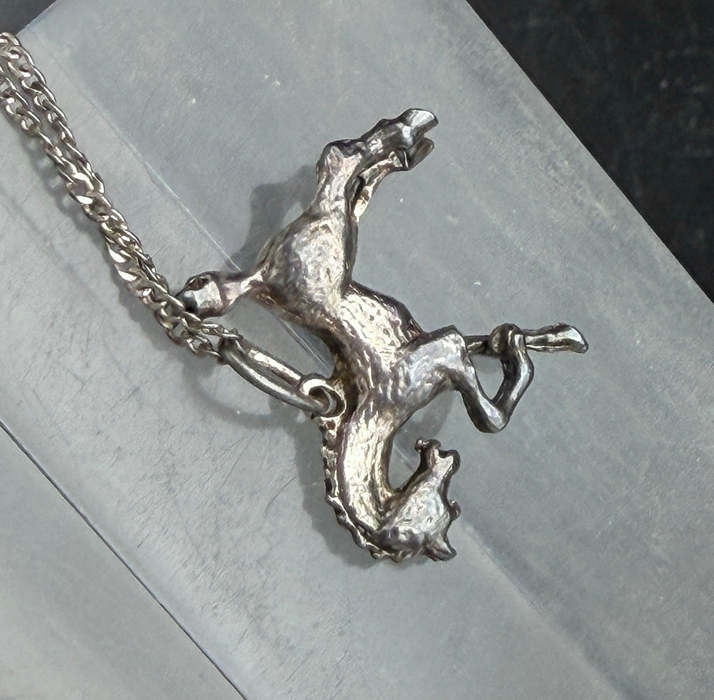 Vintage Sterling Silver Bucking Bronco Horse Pendant Chain Necklace - 16"