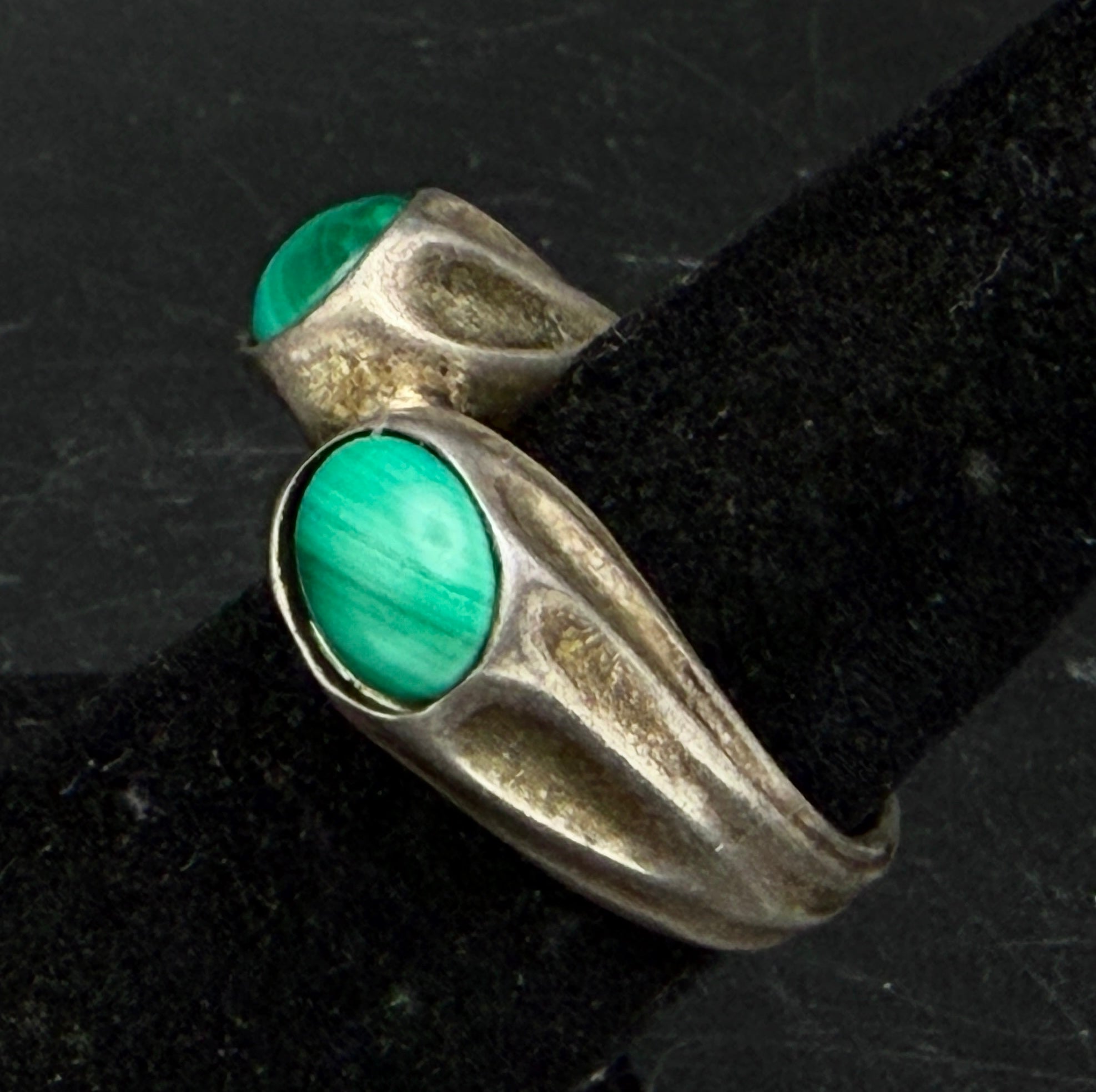 Vintage Organic Sterling Silver Malachite Ring - Size 5.5