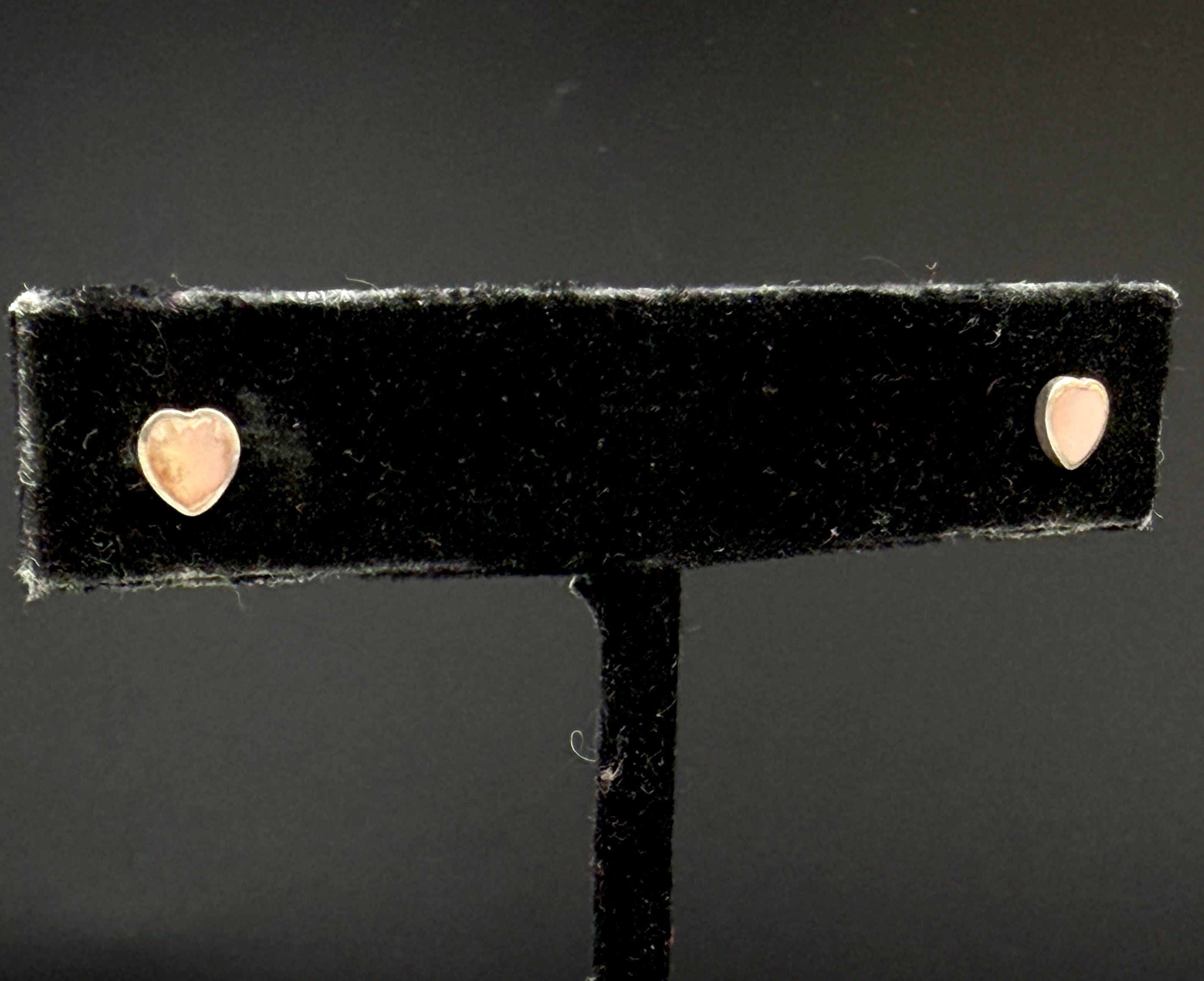 Vintage Pink Mother of Pearl Sterling Silver Heart Stud Earrings