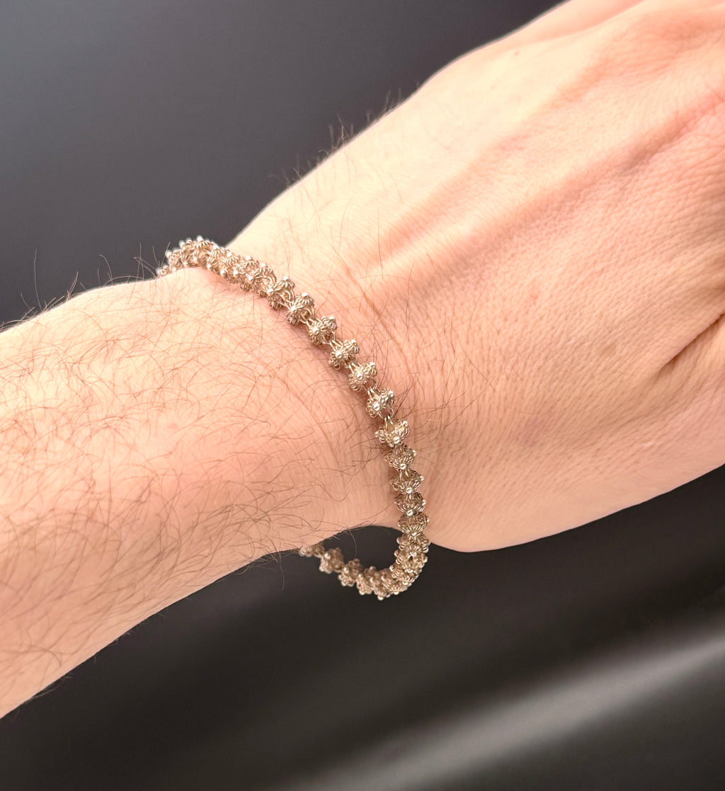 Vintage Handcrafted Sterling Silver Filigree Link Bracelet - 8"