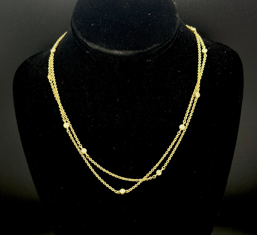Judith Ripka- Vintage Gold Tone Sterling Silver CZ Station Chain Necklace - 35.5"