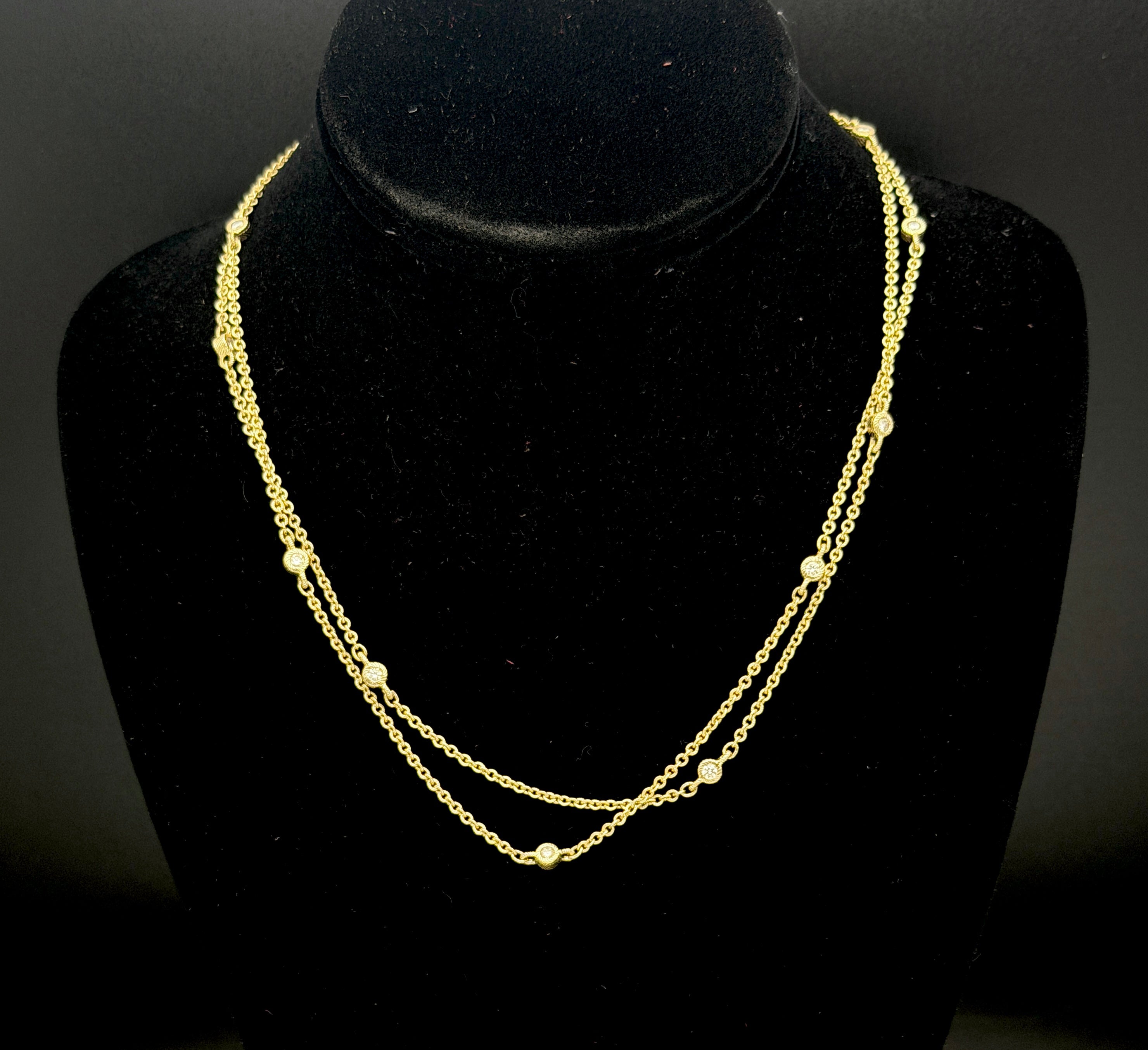 Judith Ripka- Vintage Gold Tone Sterling Silver CZ Station Chain Necklace - 35.5"
