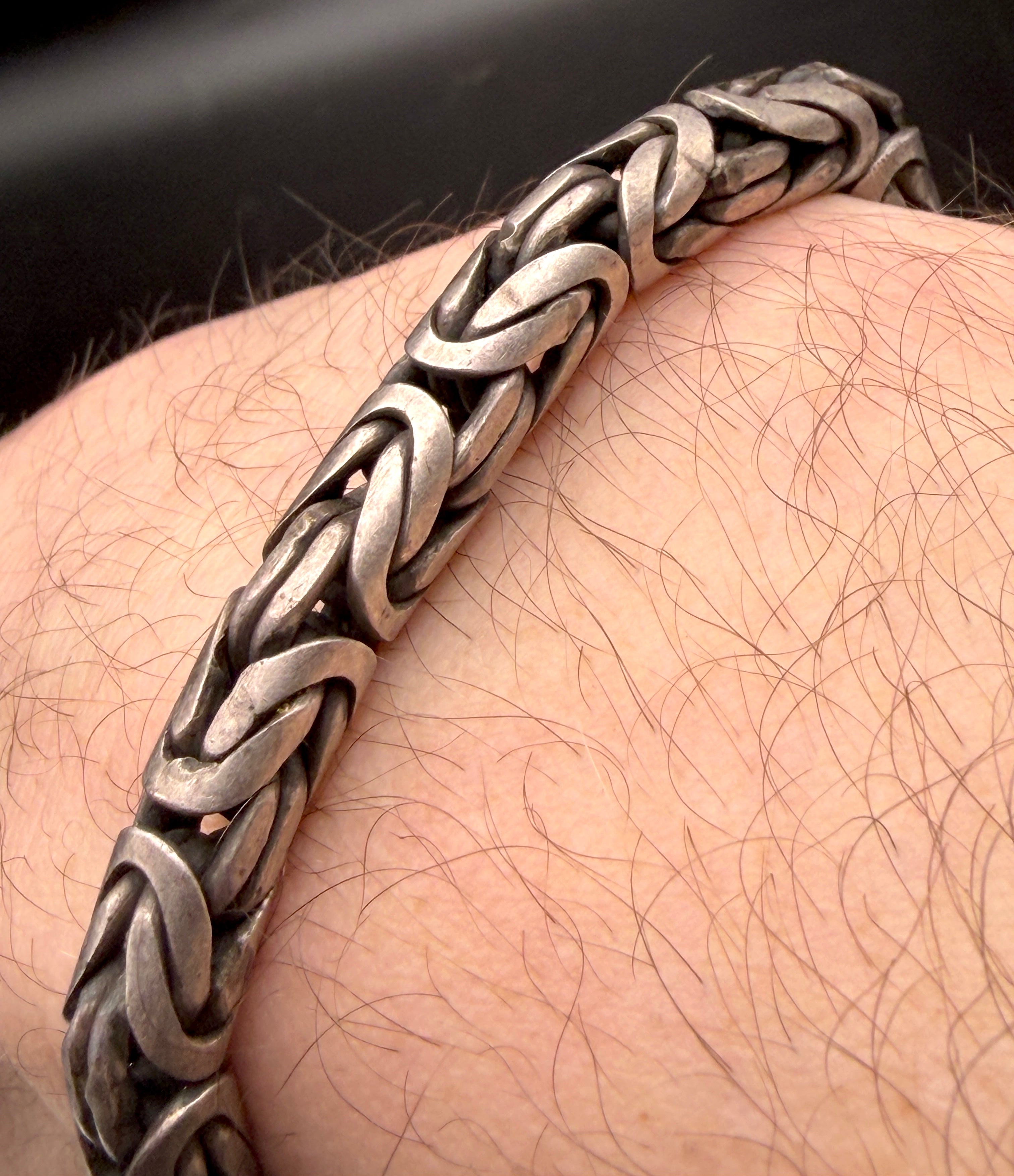 Vintage Handmade HEAVY Sterling Silver Byazantine Link Bracelet - 9"