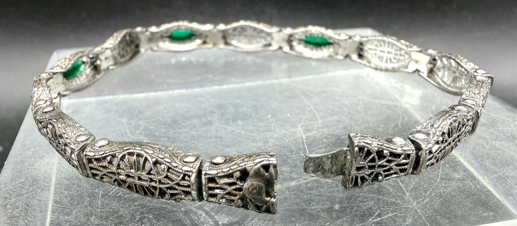 Antique Art Deco Sterling Silver Filigree Style Bracelet - 7.25" BROKEN CLASP
