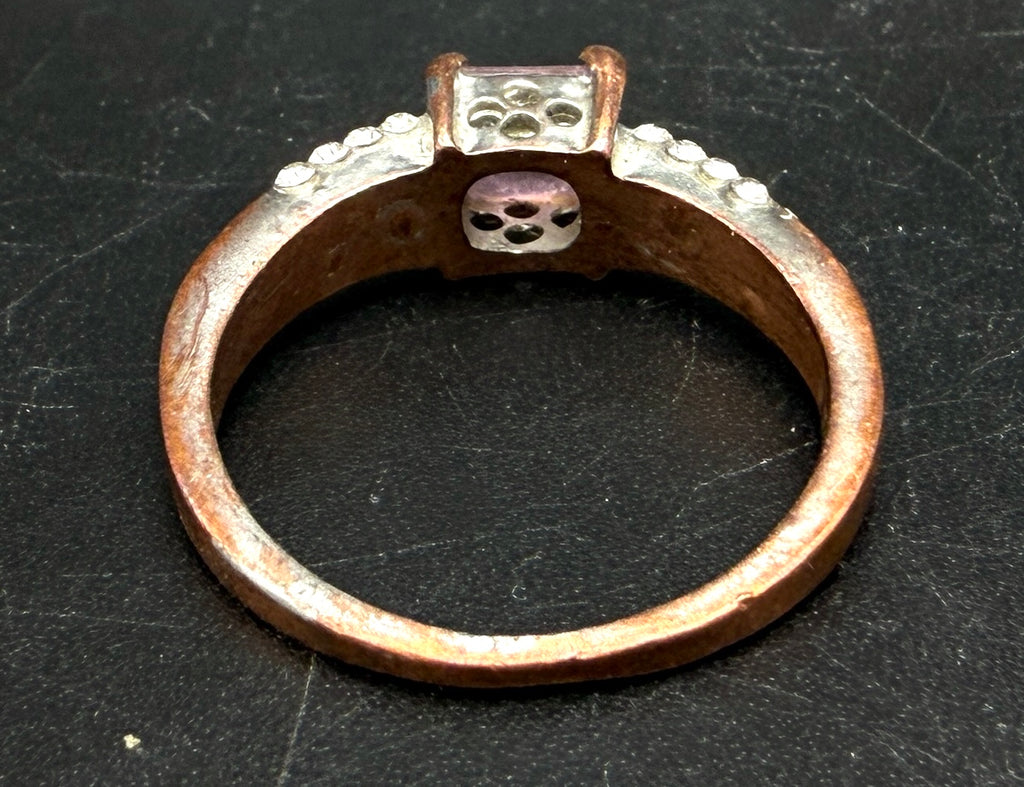 Vintage Silver Plated Pink Crystal Glass Ring - Size 9