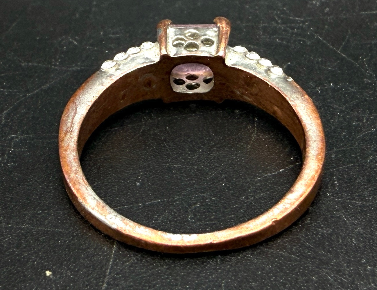 Vintage Silver Plated Pink Crystal Glass Ring - Size 9