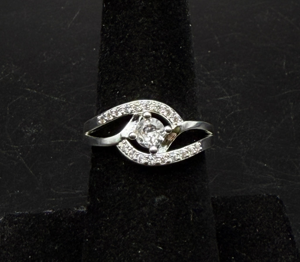 Vintage Sterling Silver Crystals Ring - Size 6.5