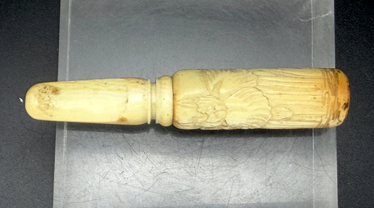 Antique Carved Ivory Cigarette Holder with Leather Case