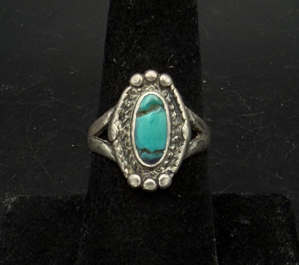 Vintage Handmade Turquoise Sterling Silver Ring - Size 7.5