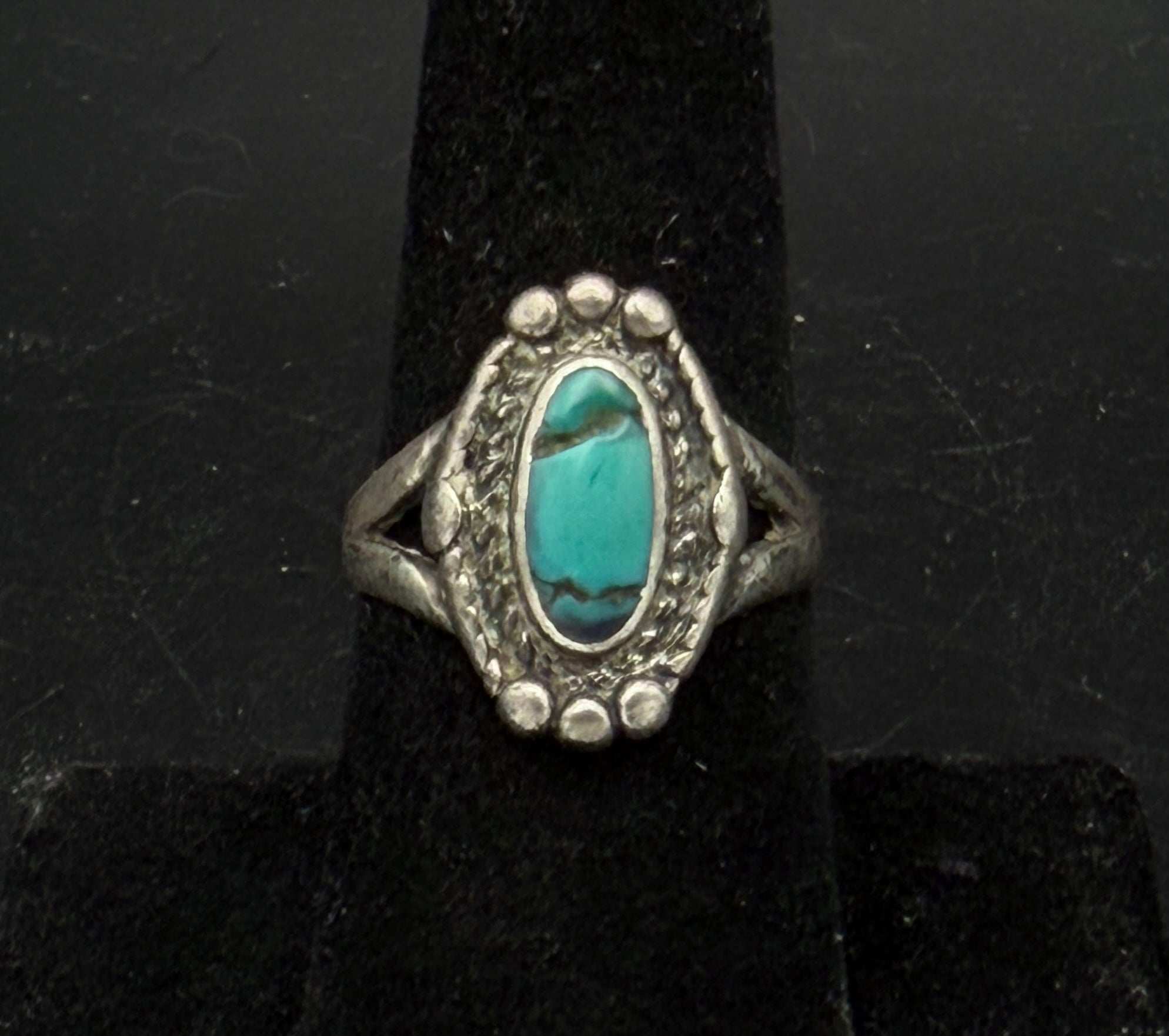 Vintage Handmade Turquoise Sterling Silver Ring - Size 7.5