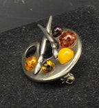 Vintage Sterling Silver and Amber Artist's Palette Brooch