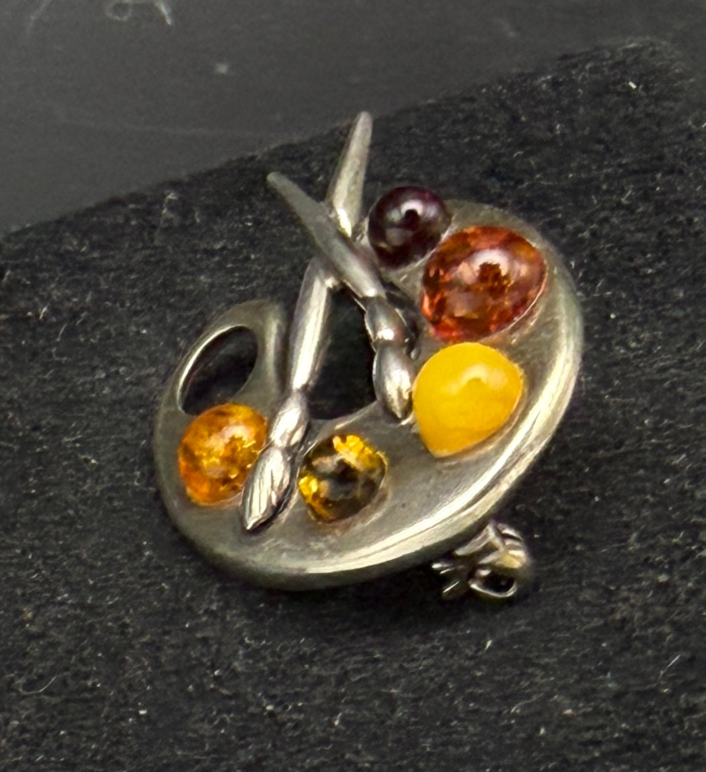 Vintage Sterling Silver and Amber Artist's Palette Brooch