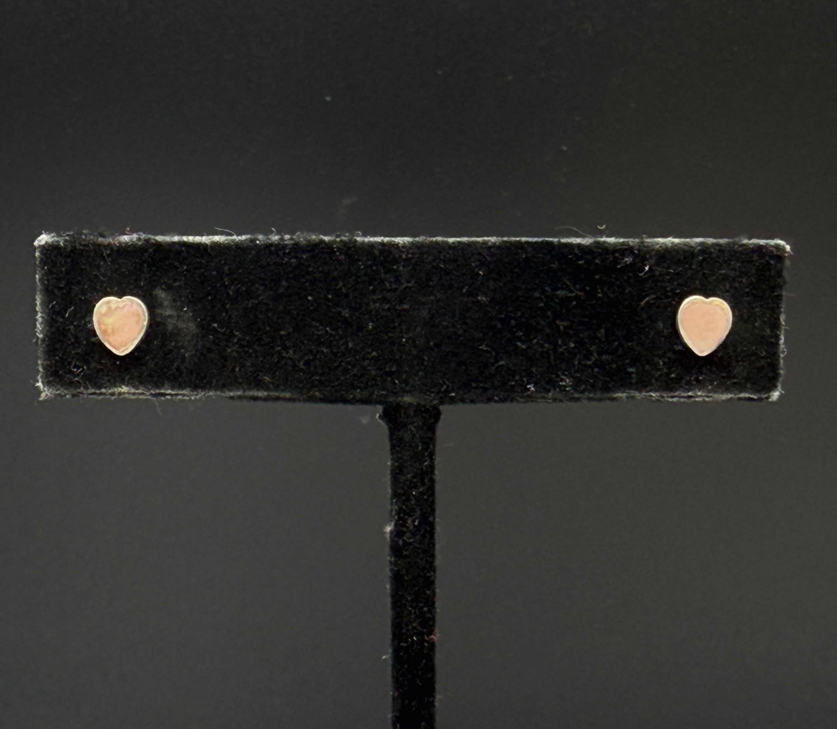 Vintage Pink Mother of Pearl Sterling Silver Heart Stud Earrings