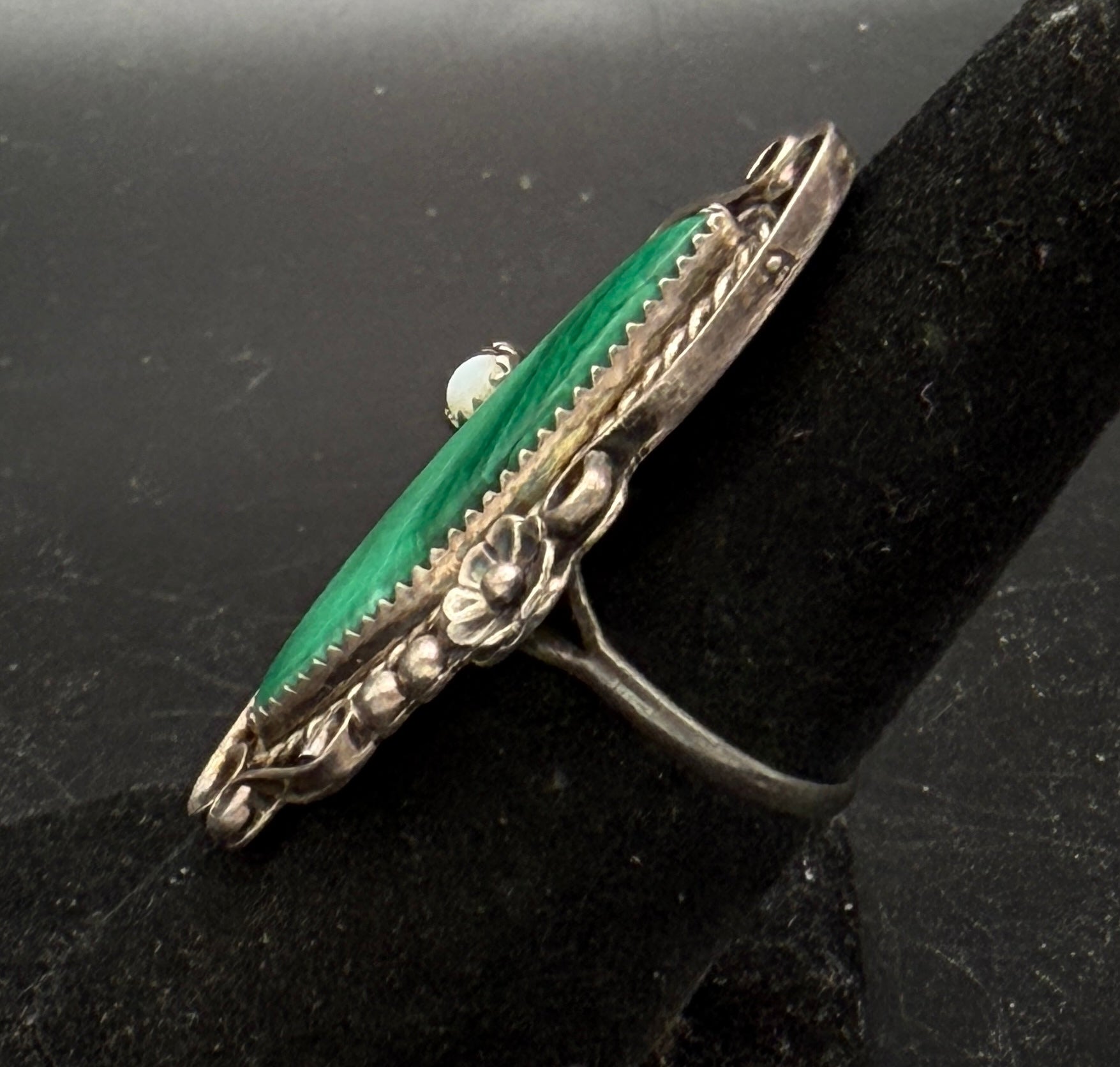 Vintage Malachite Sterling Silver Handmade Ring - Size 7