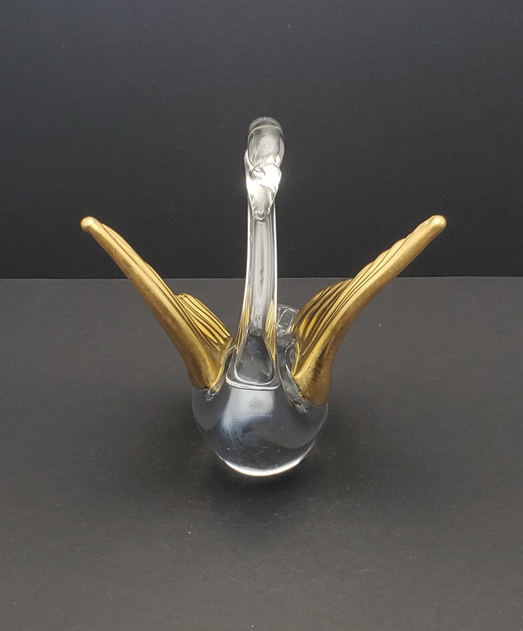 Vintage Gilded Wings Glass Swan Figurine