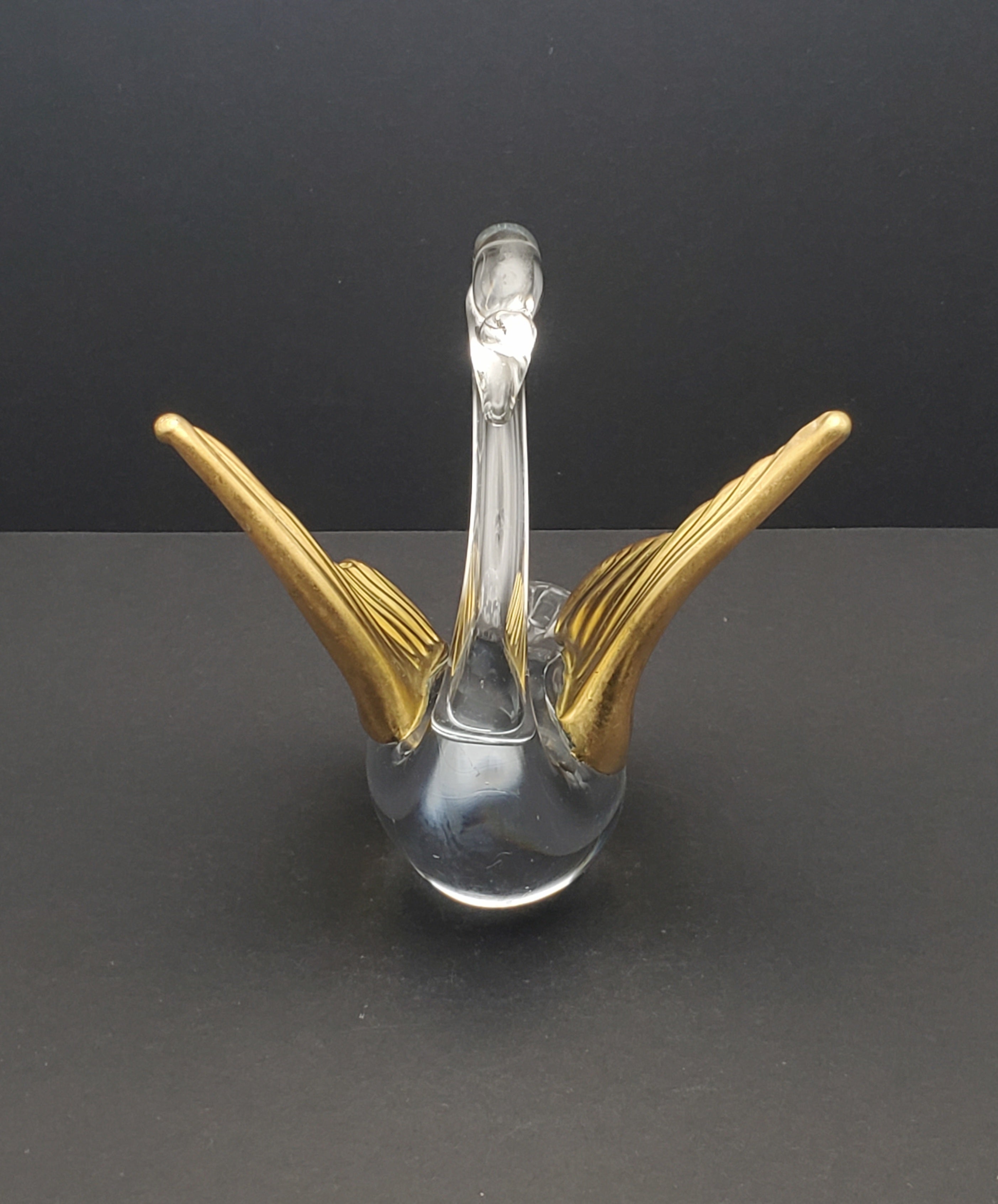 Vintage Gilded Wings Glass Swan Figurine