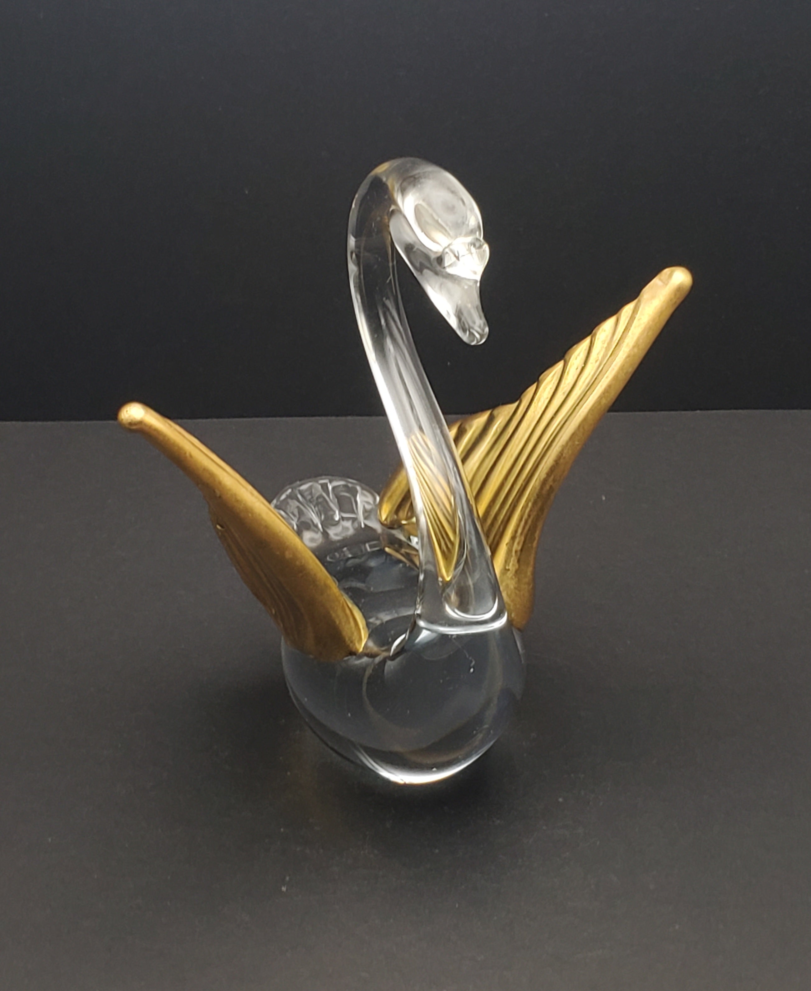 Vintage Gilded Wings Glass Swan Figurine