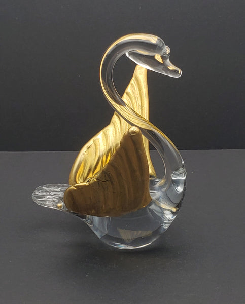 Vintage Gilded Wings Glass Swan Figurine