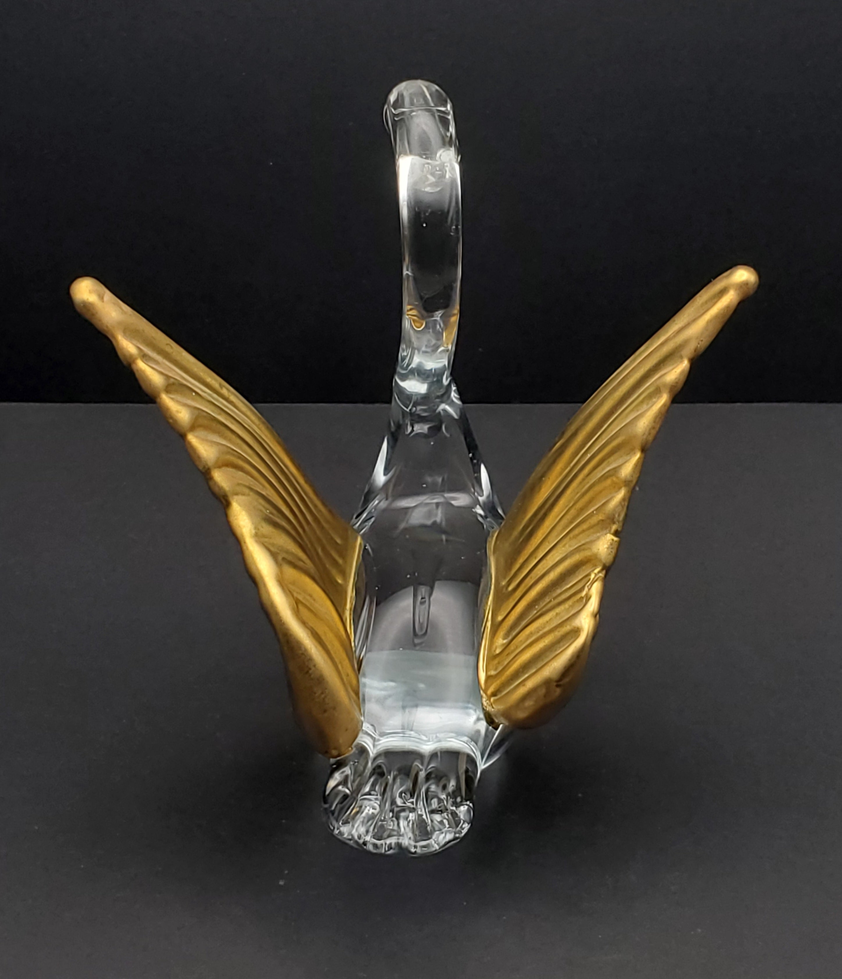 Vintage Gilded Wings Glass Swan Figurine