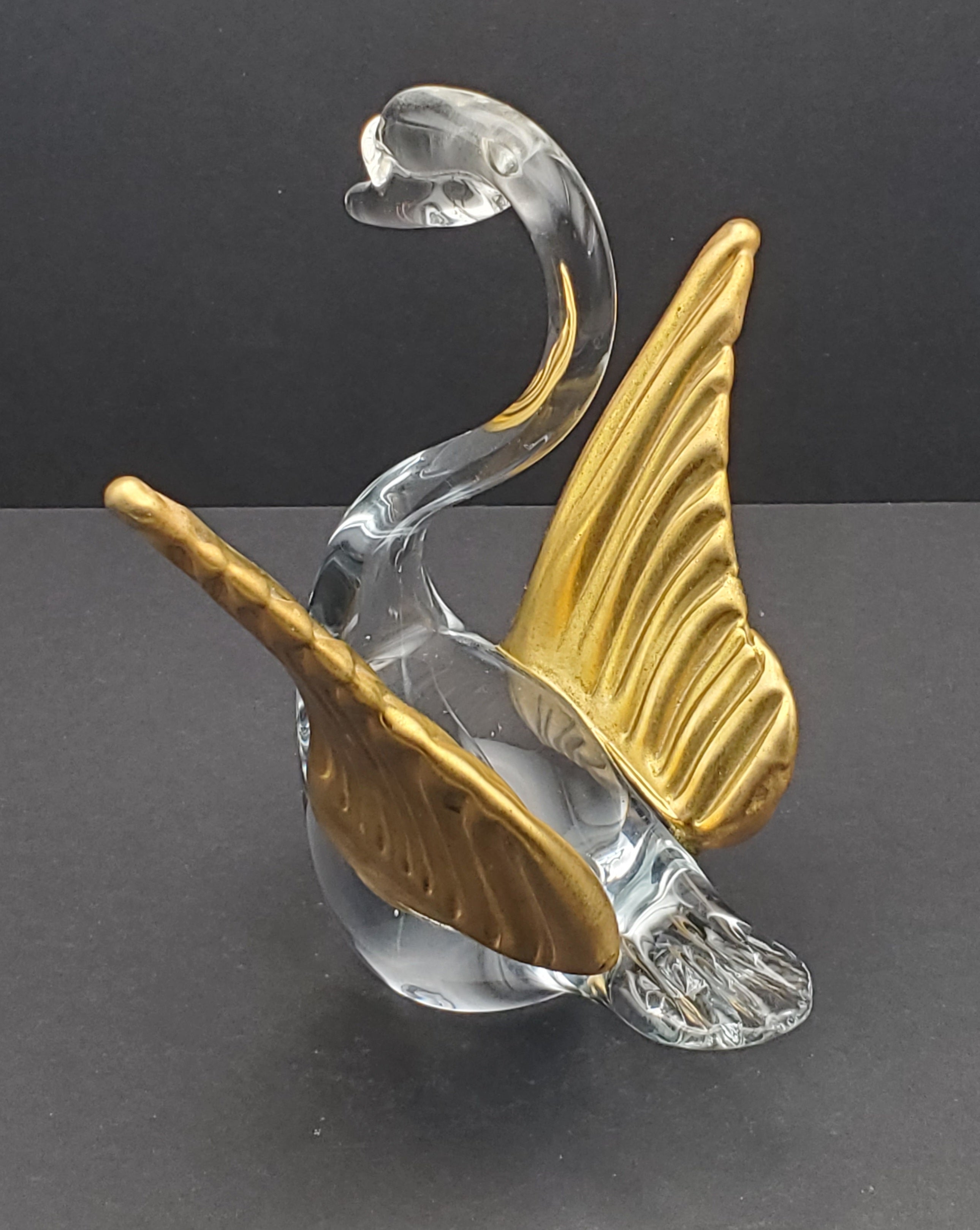 Vintage Gilded Wings Glass Swan Figurine