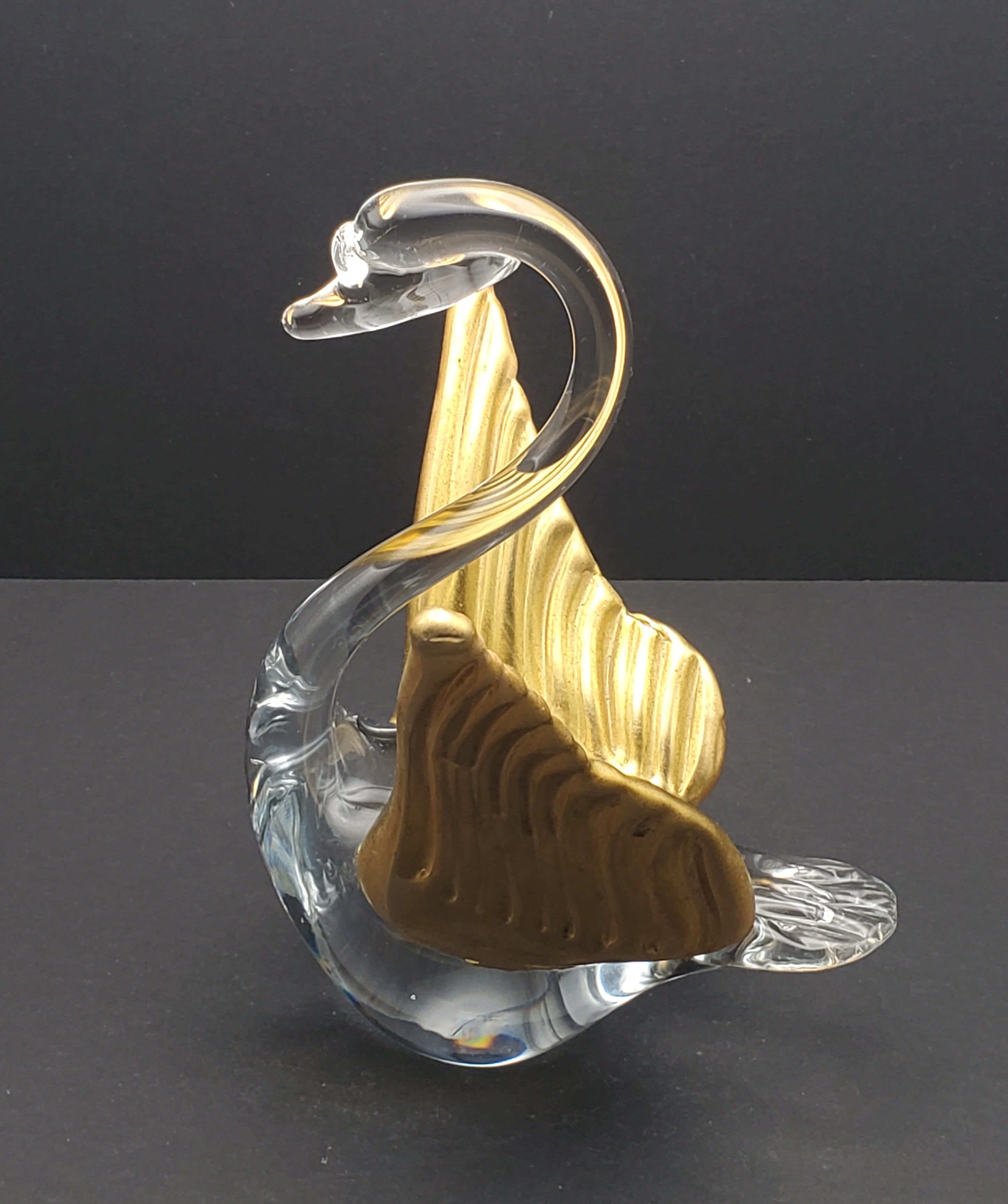 Vintage Gilded Wings Glass Swan Figurine