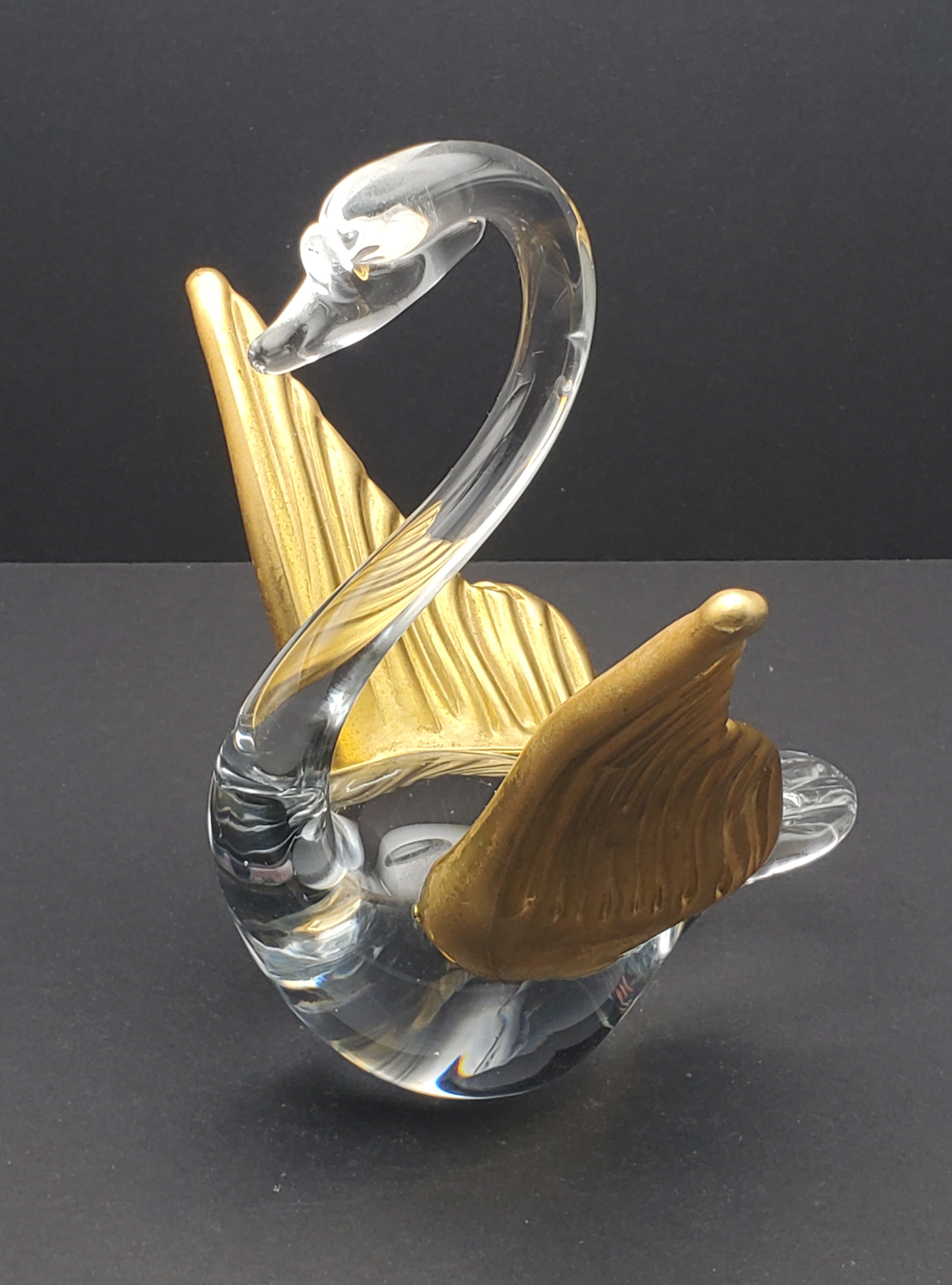 Vintage Gilded Wings Glass Swan Figurine
