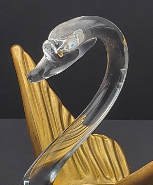 Vintage Gilded Wings Glass Swan Figurine