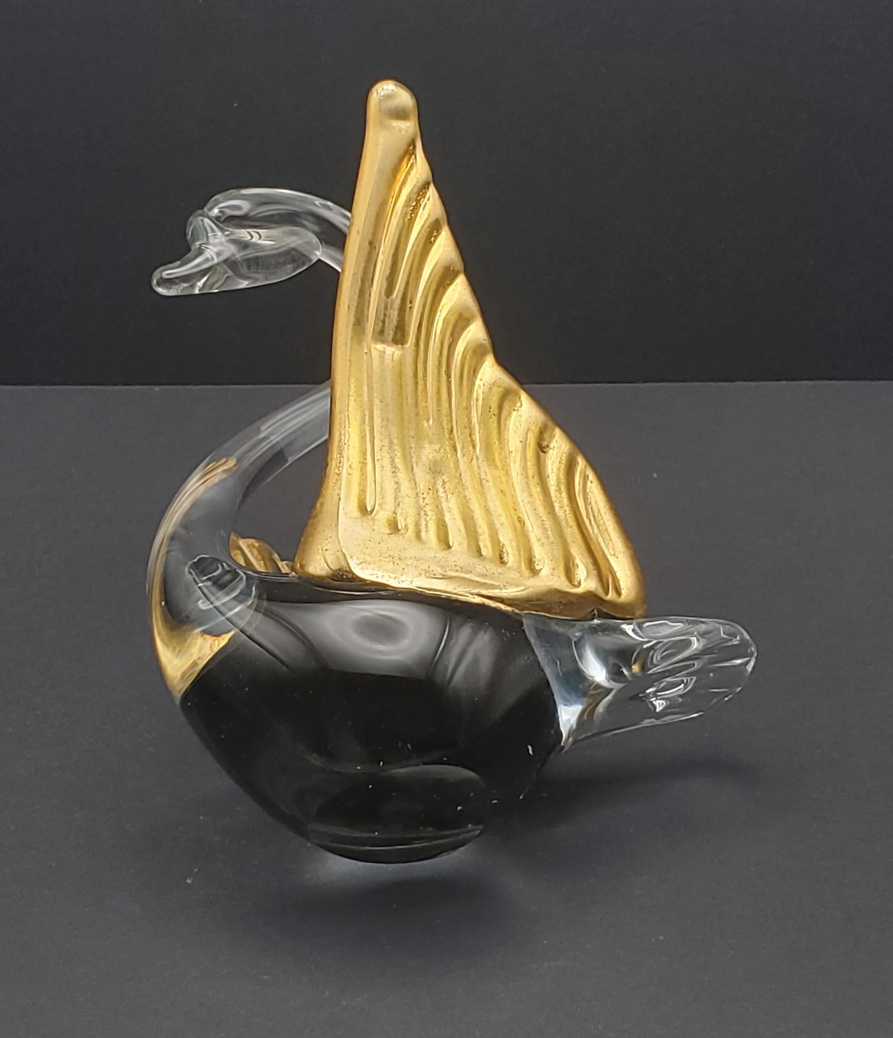 Vintage Gilded Wings Glass Swan Figurine
