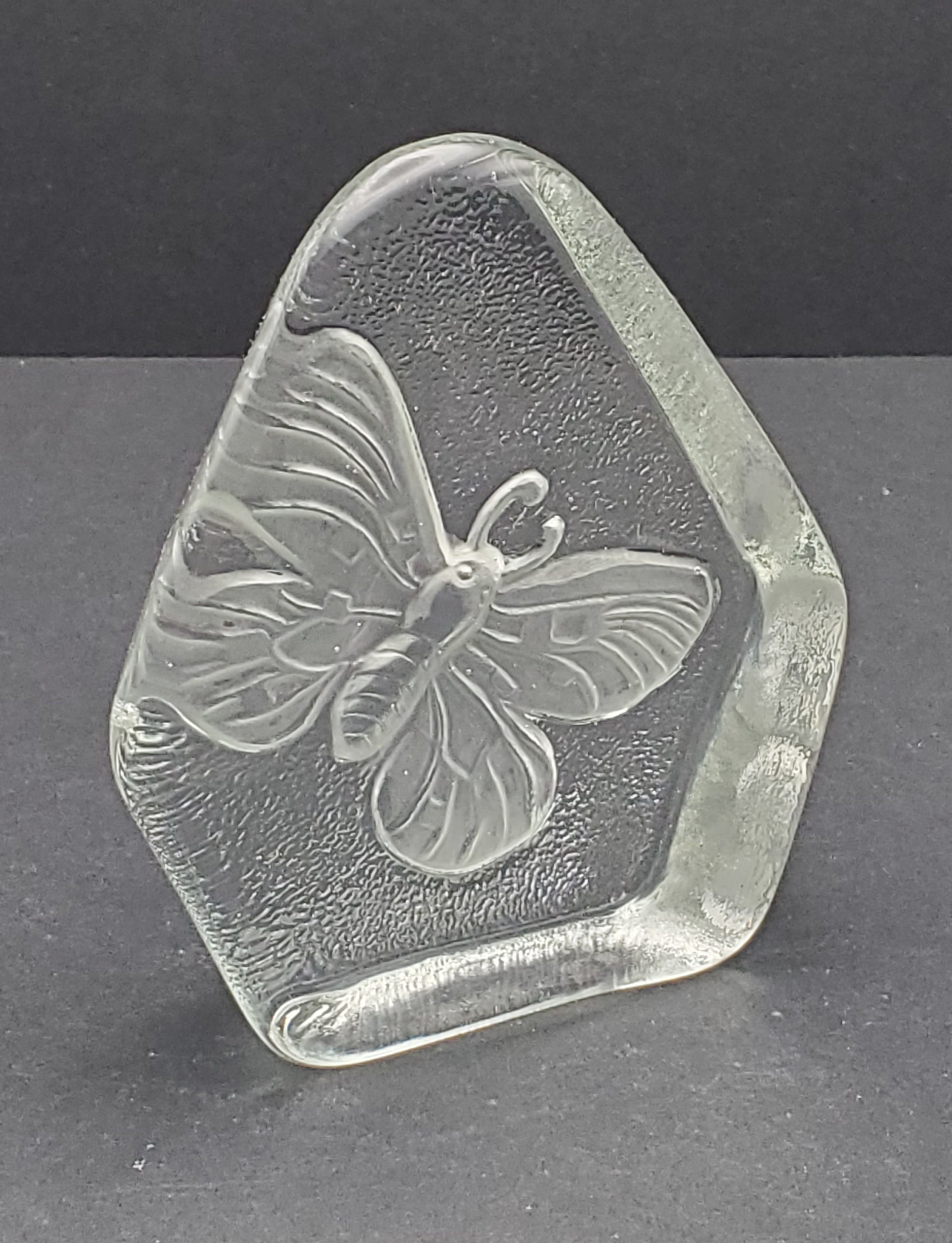 Vintage Glass Three Dimensional Plaque of a Moth
