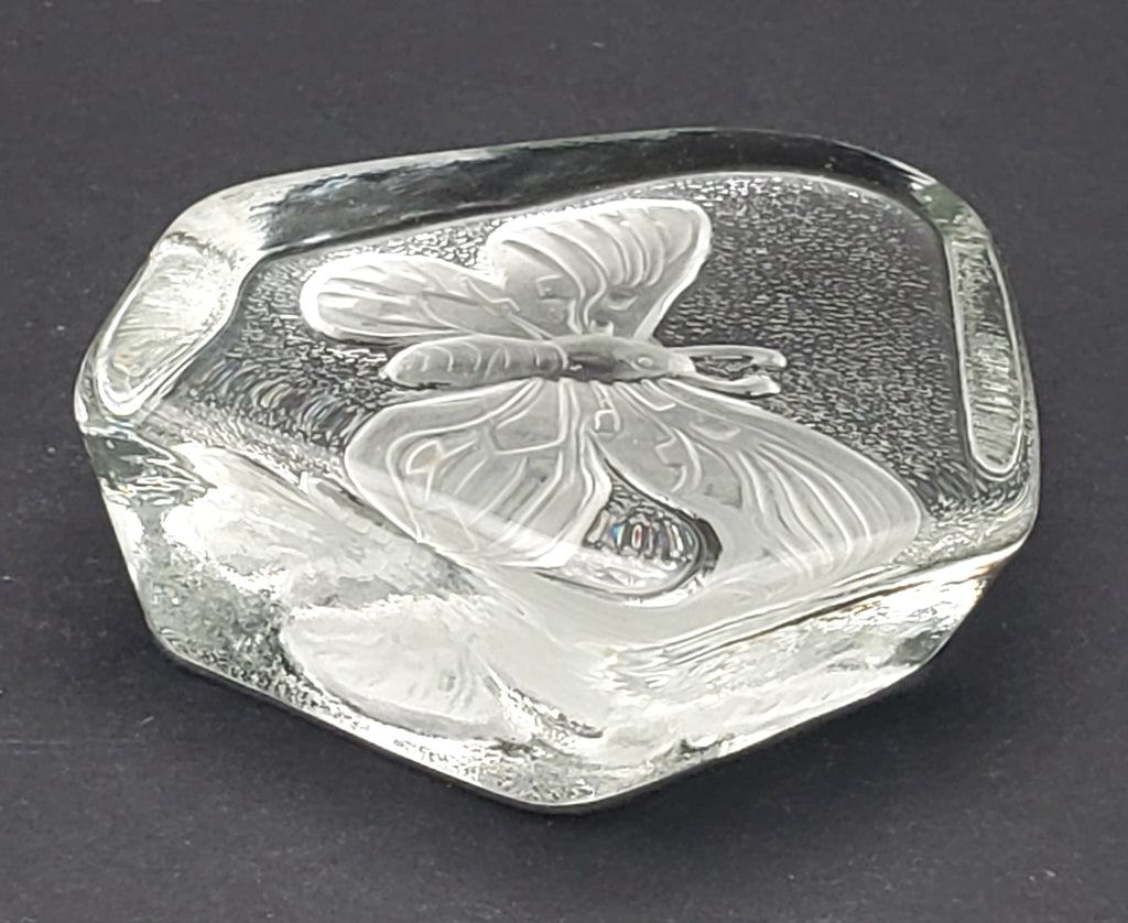 Vintage Glass Three Dimensional Plaque of a Moth