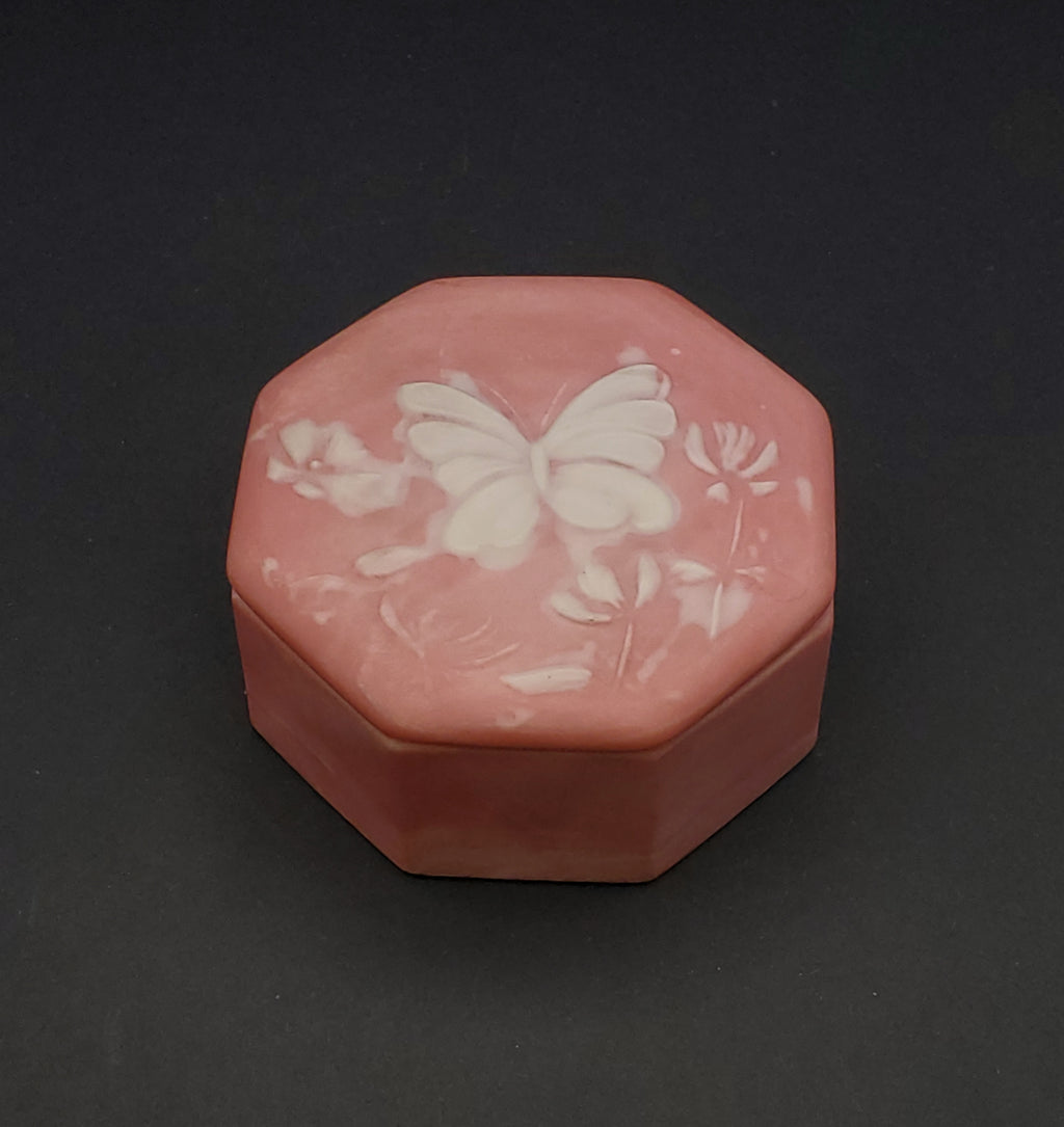 Octagonal Incolay Butterfly Motif Trinket Box