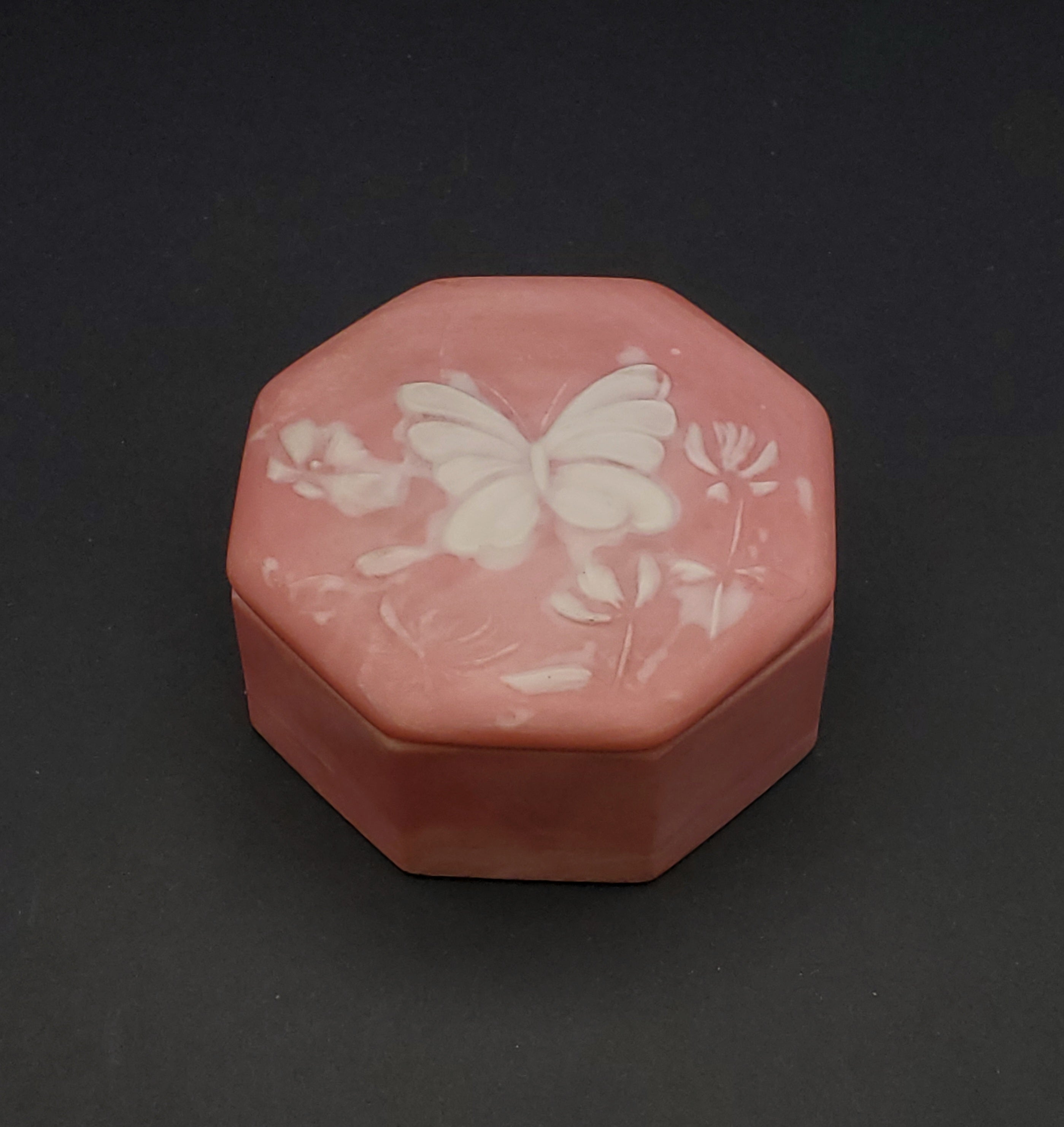 Octagonal Incolay Butterfly Motif Trinket Box