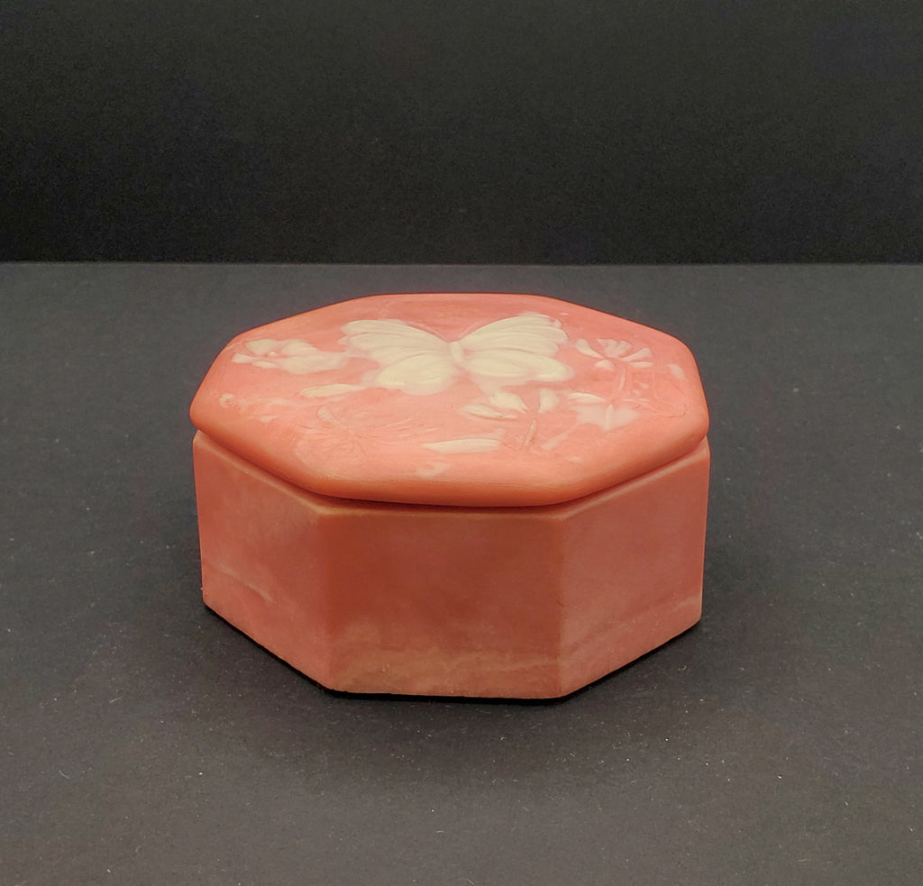 Octagonal Incolay Butterfly Motif Trinket Box