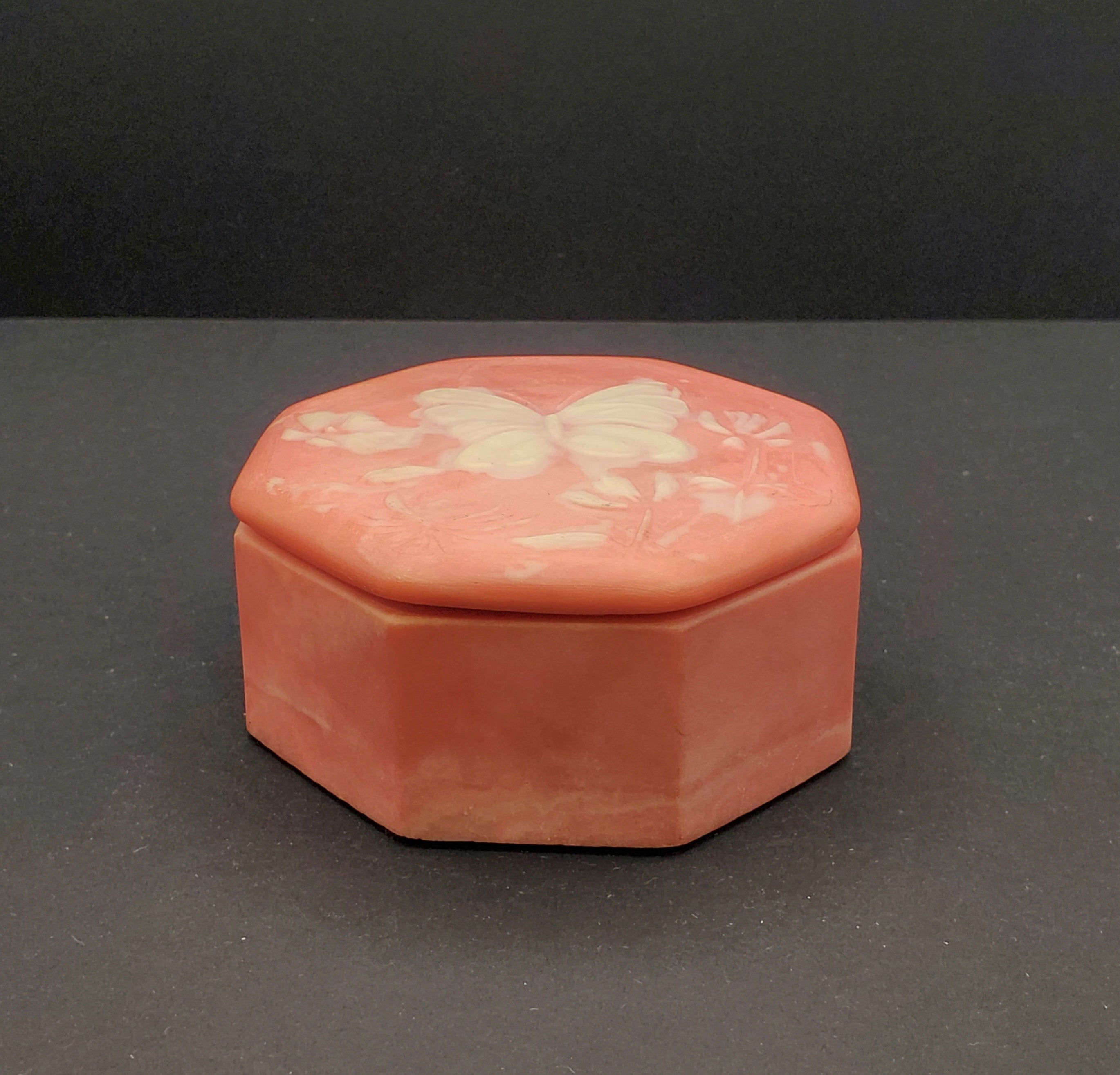 Octagonal Incolay Butterfly Motif Trinket Box