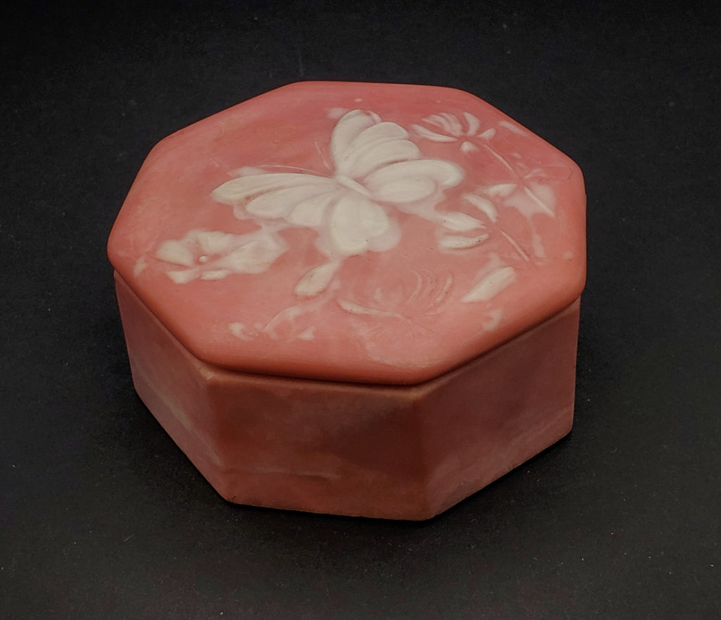 Octagonal Incolay Butterfly Motif Trinket Box