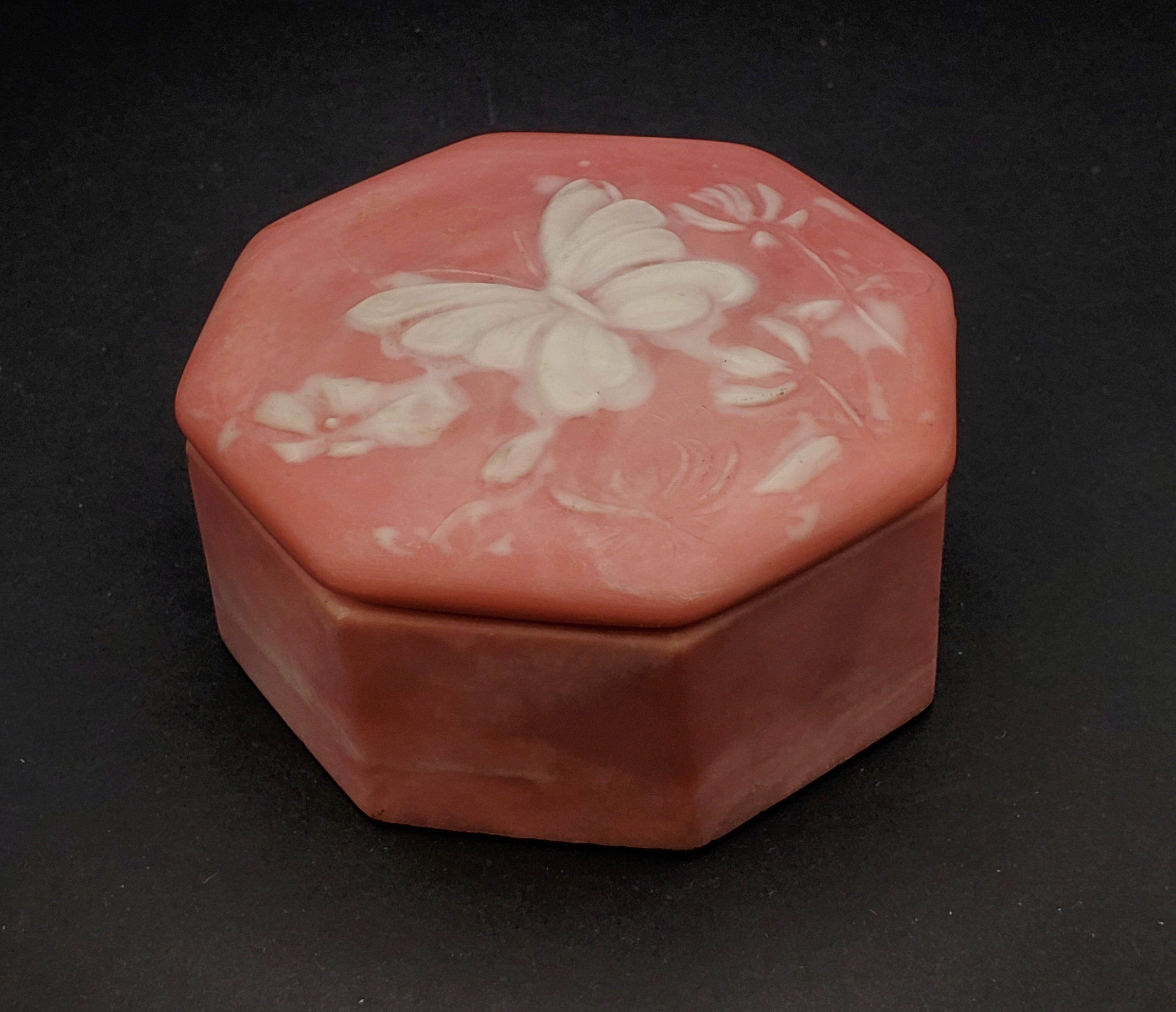 Octagonal Incolay Butterfly Motif Trinket Box