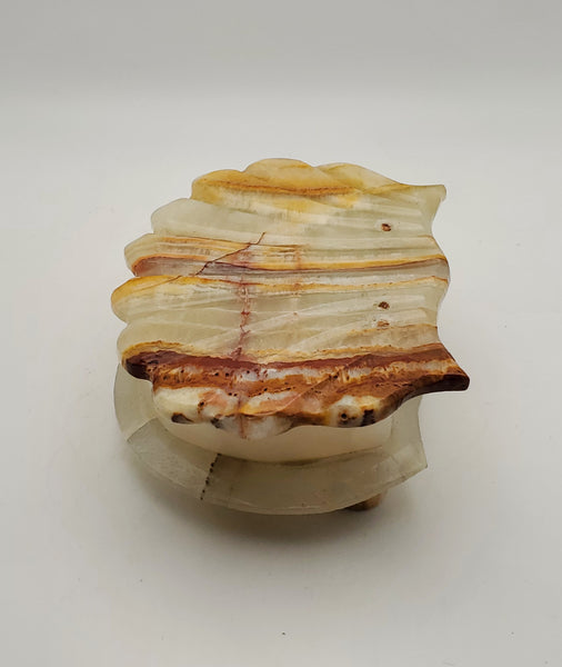 Vintage Scallop Shell Carved Banded Calcite Hinged Trinket Box