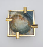 Vintage Blue Banded Calcite "Onyx" and Brass Ashtray