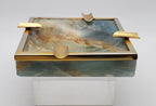 Vintage Blue Banded Calcite "Onyx" and Brass Ashtray