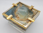 Vintage Blue Banded Calcite "Onyx" and Brass Ashtray
